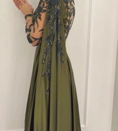 One Shoulder Evening Dress with Cape Long Sleeves-BMbridal.com