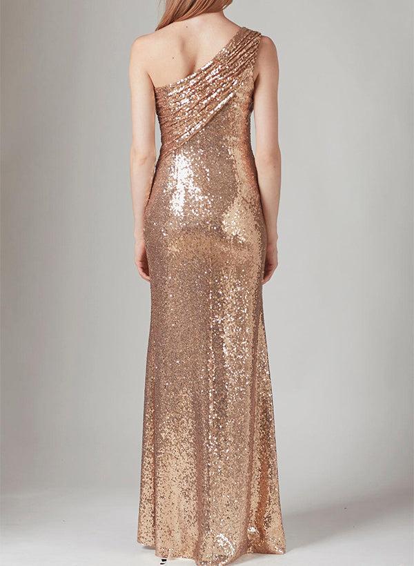 One-Shoulder Sequined Bridesmaid Dresses With Split Front