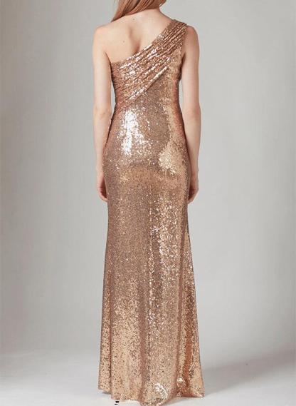 One-Shoulder Sequined Bridesmaid Dresses With Split Front