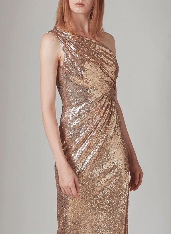 One-Shoulder Sequined Bridesmaid Dresses With Split Front