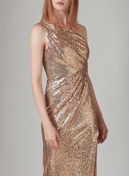 One-Shoulder Sequined Bridesmaid Dresses With Split Front