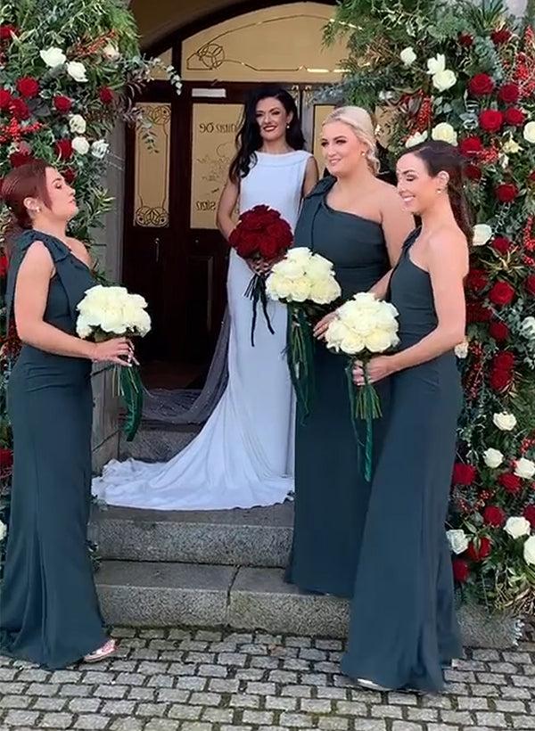 One-Shoulder Sleeveless Bridesmaid Dresses With Bows