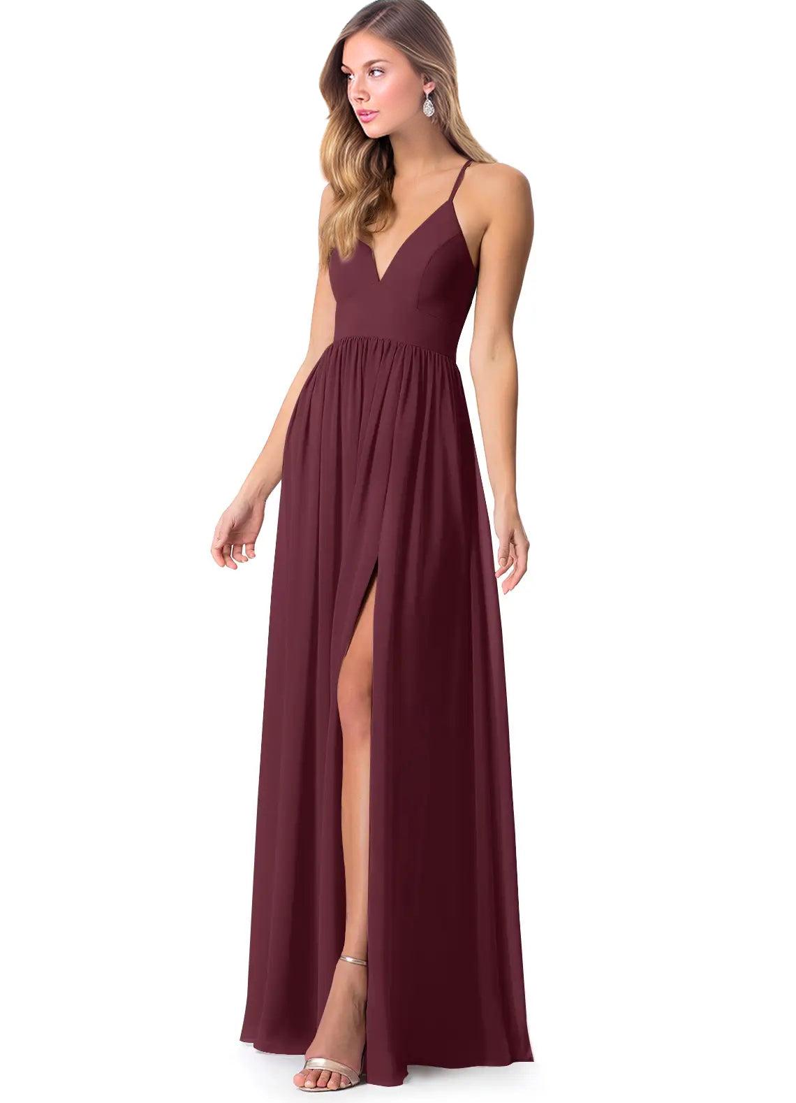 Open Back Chiffon Bridesmaid Dresses Featuring Front Split
