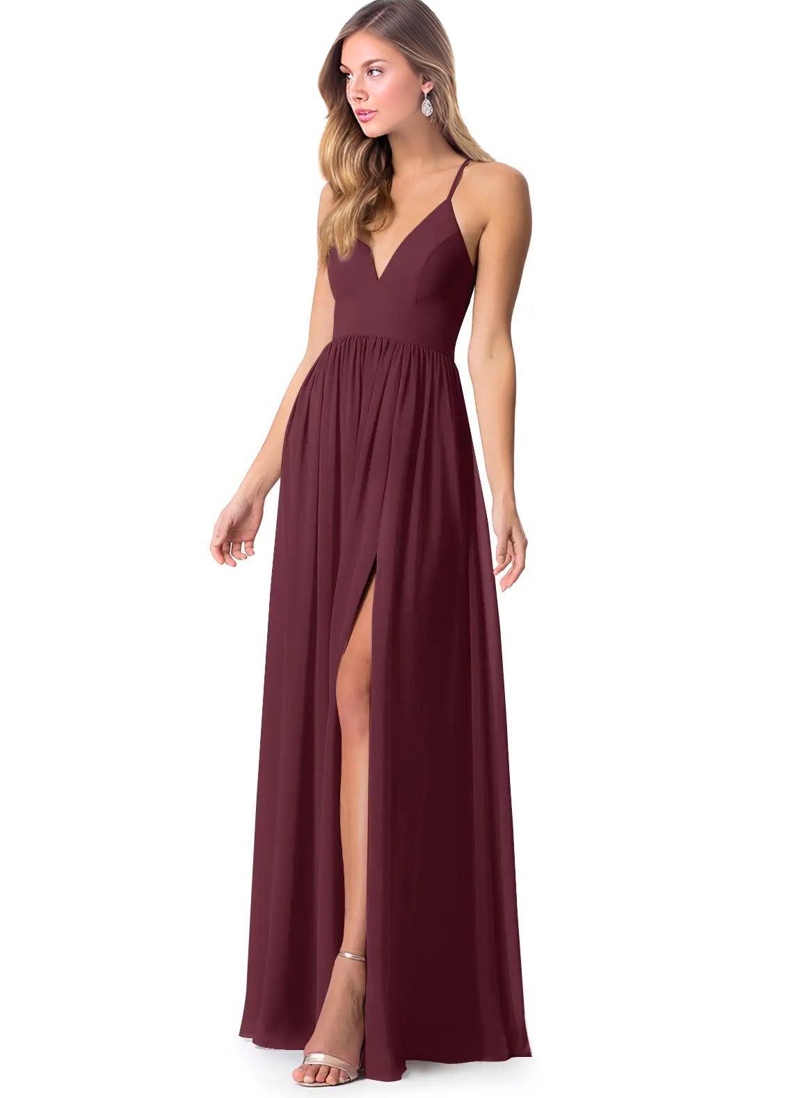 Open Back Chiffon Bridesmaid Dresses Featuring Front Split
