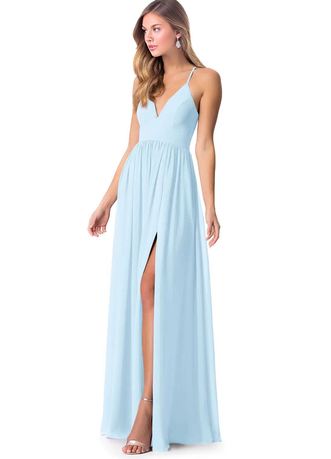 Open Back Chiffon Bridesmaid Dresses Featuring Front Split