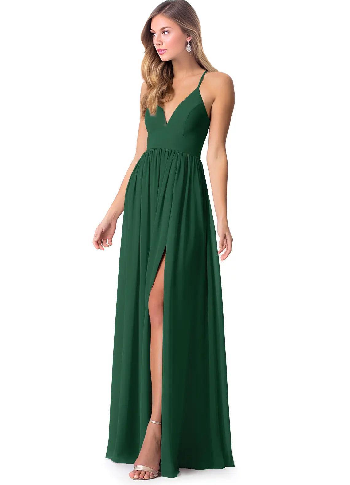 Open Back Chiffon Bridesmaid Dresses Featuring Front Split