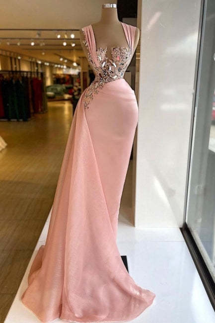 Pink Elegant Long Mermaid Prom Dresses With Glitter-BMbridal.com