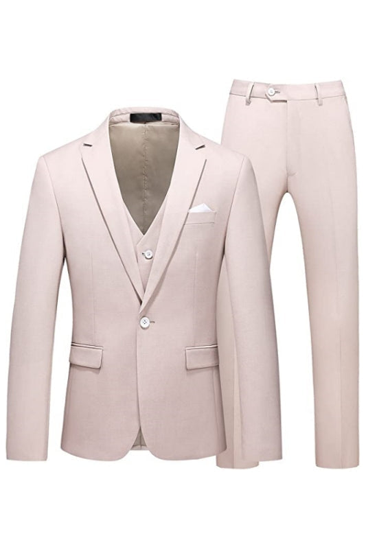 Pink Notched Lapel Three Pieces Prom Suits Simple Wedding Suits-BMbridal