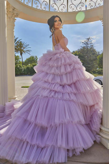 Princess A-line Lilac Straps Ruffles Sleeveless Prom Dress-BMbridal.com