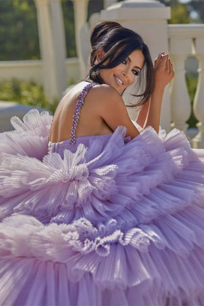 Princess A-line Lilac Straps Ruffles Sleeveless Prom Dress-BMbridal.com