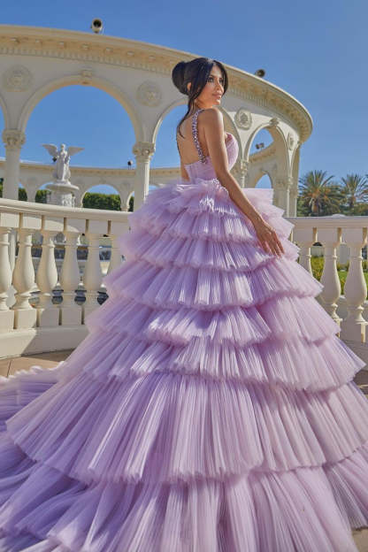 Princess A-line Lilac Straps Ruffles Sleeveless Prom Dress-BMbridal.com