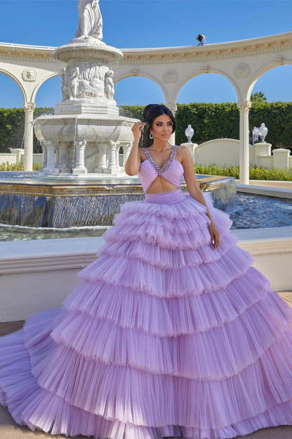 Princess A-line Lilac Straps Ruffles Sleeveless Prom Dress-BMbridal.com