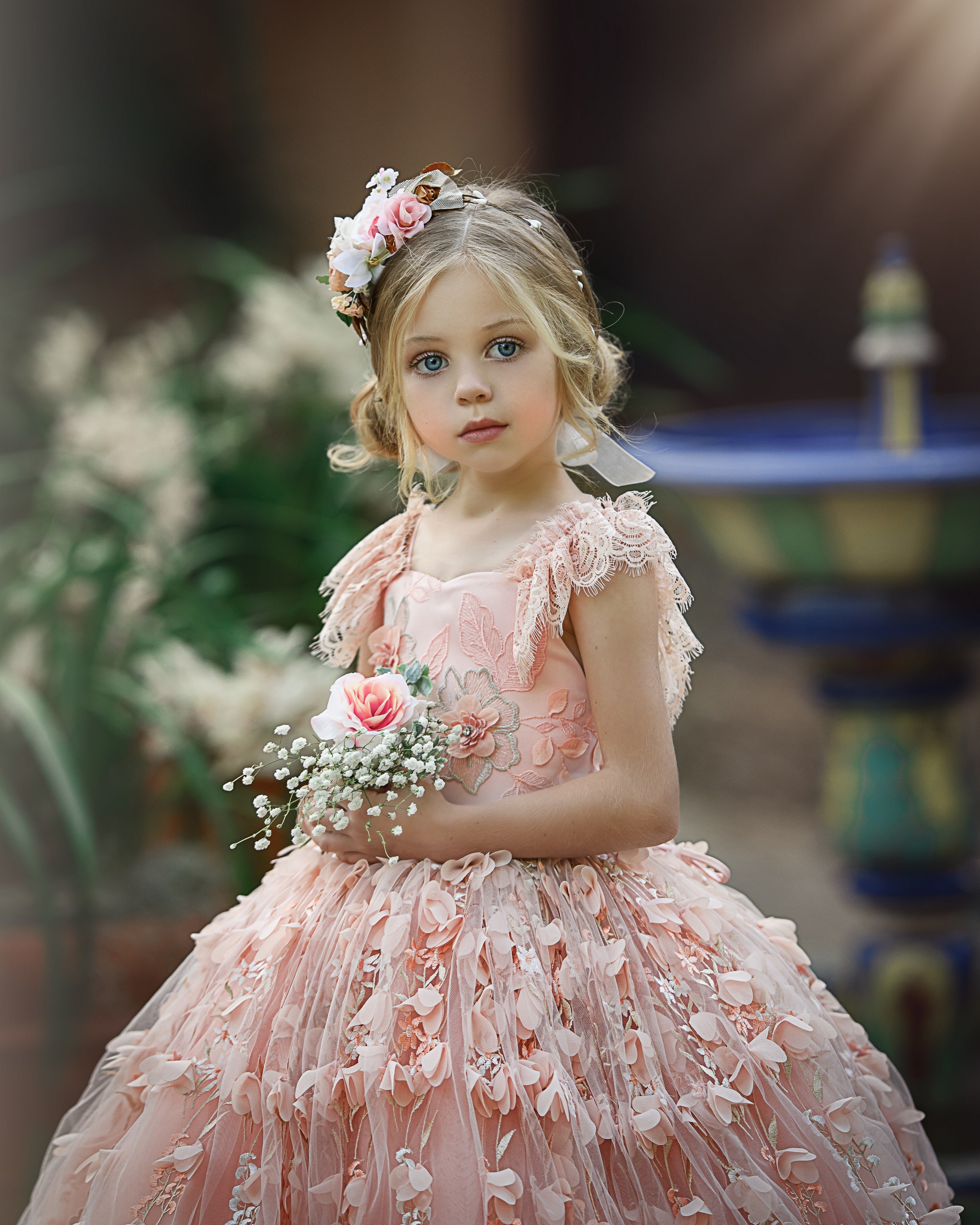 Princess Pink A-line Cap Sleeves Lace Flower Girls Dress-BMbridal.com