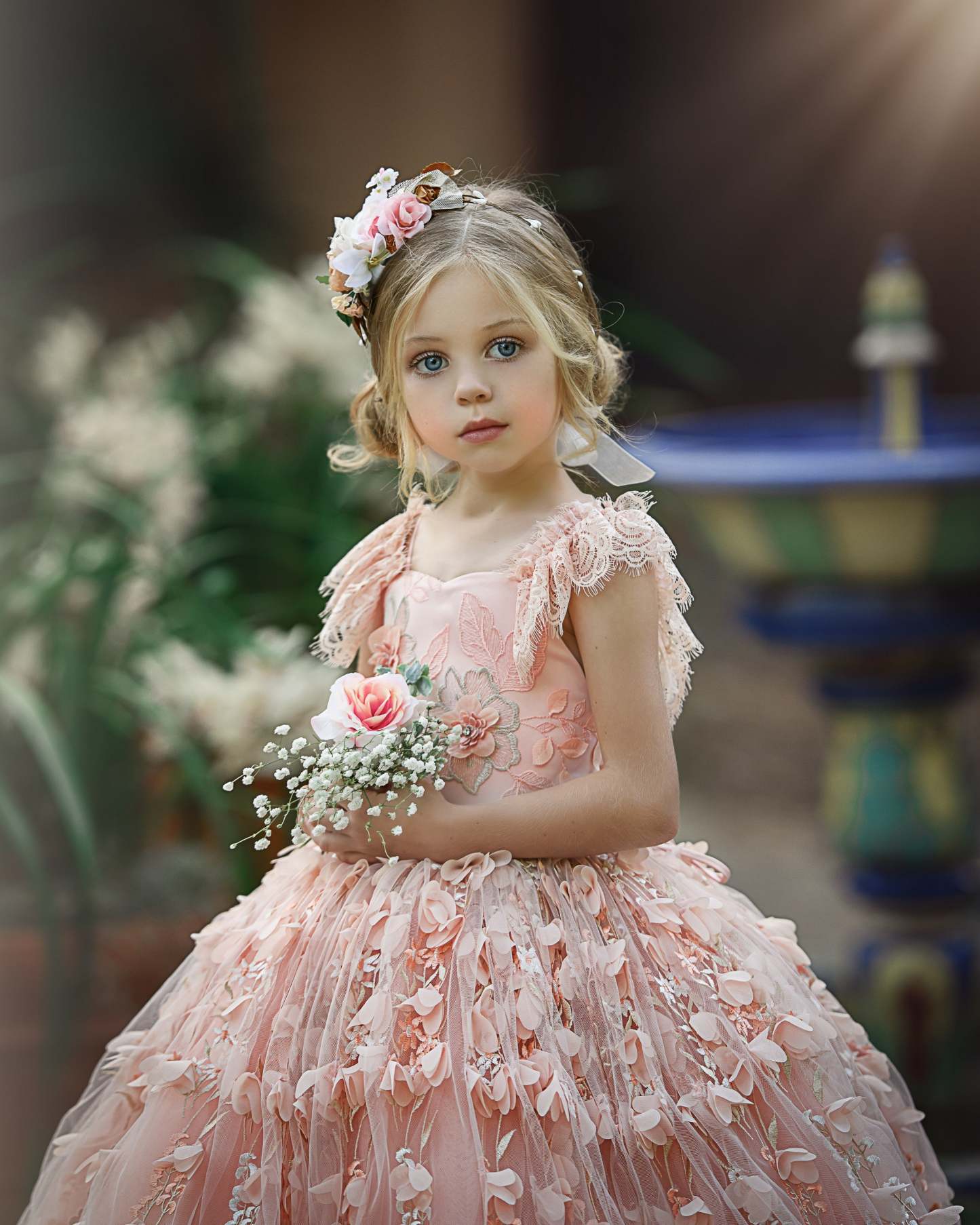 Princess Pink A-line Cap Sleeves Lace Flower Girls Dress-BMbridal.com
