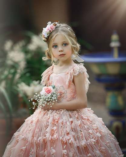 Princess Pink A-line Cap Sleeves Lace Flower Girls Dress-BMbridal.com