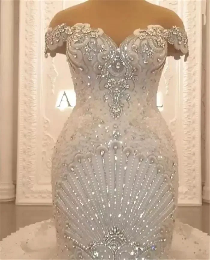 Gorgeous Beading Mermaid Wedding Dresses Bridal Gowns 2026 Lace Appliqued Off The Shoulder Tiered Sweep Train Arabic robe de mariée