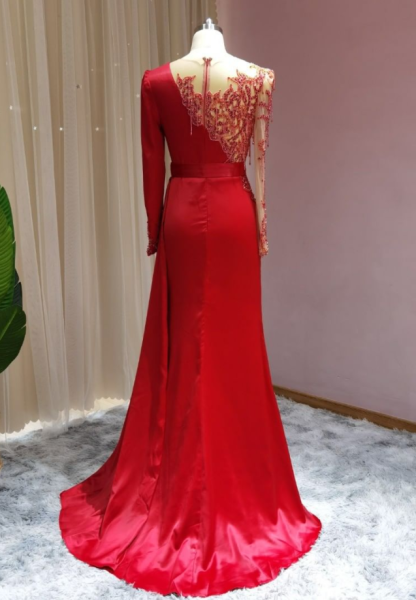 Red Long Prom Dresses | Evening dresses with sleeves-BMbridal.com