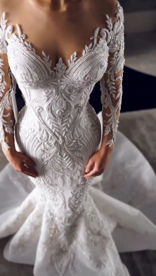 Luxury Mermaid Wedding Dress with Lace Appliques