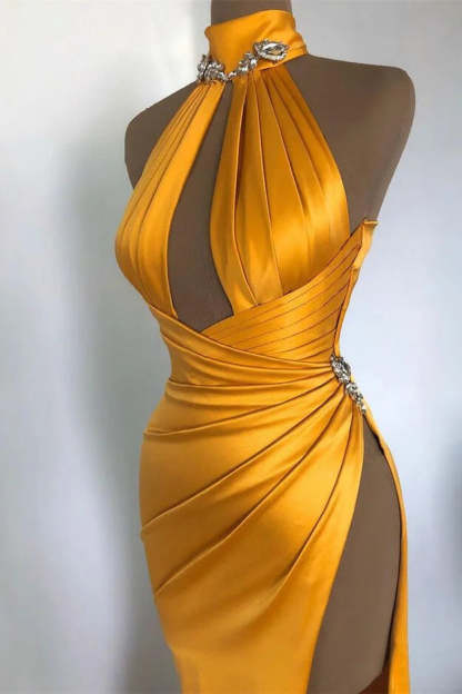 Sexy Long Mermaid High Neck Sleeveless Prom Dress With Slit-BMbridal.com