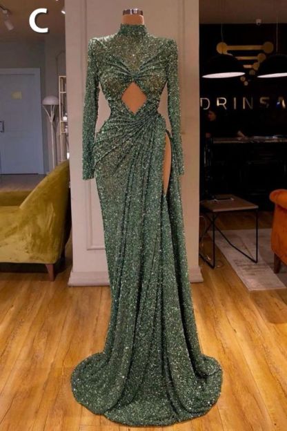 Sexy Long Mint Green Sequins Prom Dress Mermaid-BMbridal.com