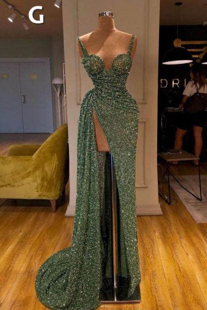 Sexy Long Mint Green Sequins Prom Dress Mermaid-BMbridal.com