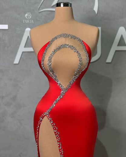 Sexy Long Red Mermaid Beading Sleeveless Prom Dress With Slit-BMbridal.com