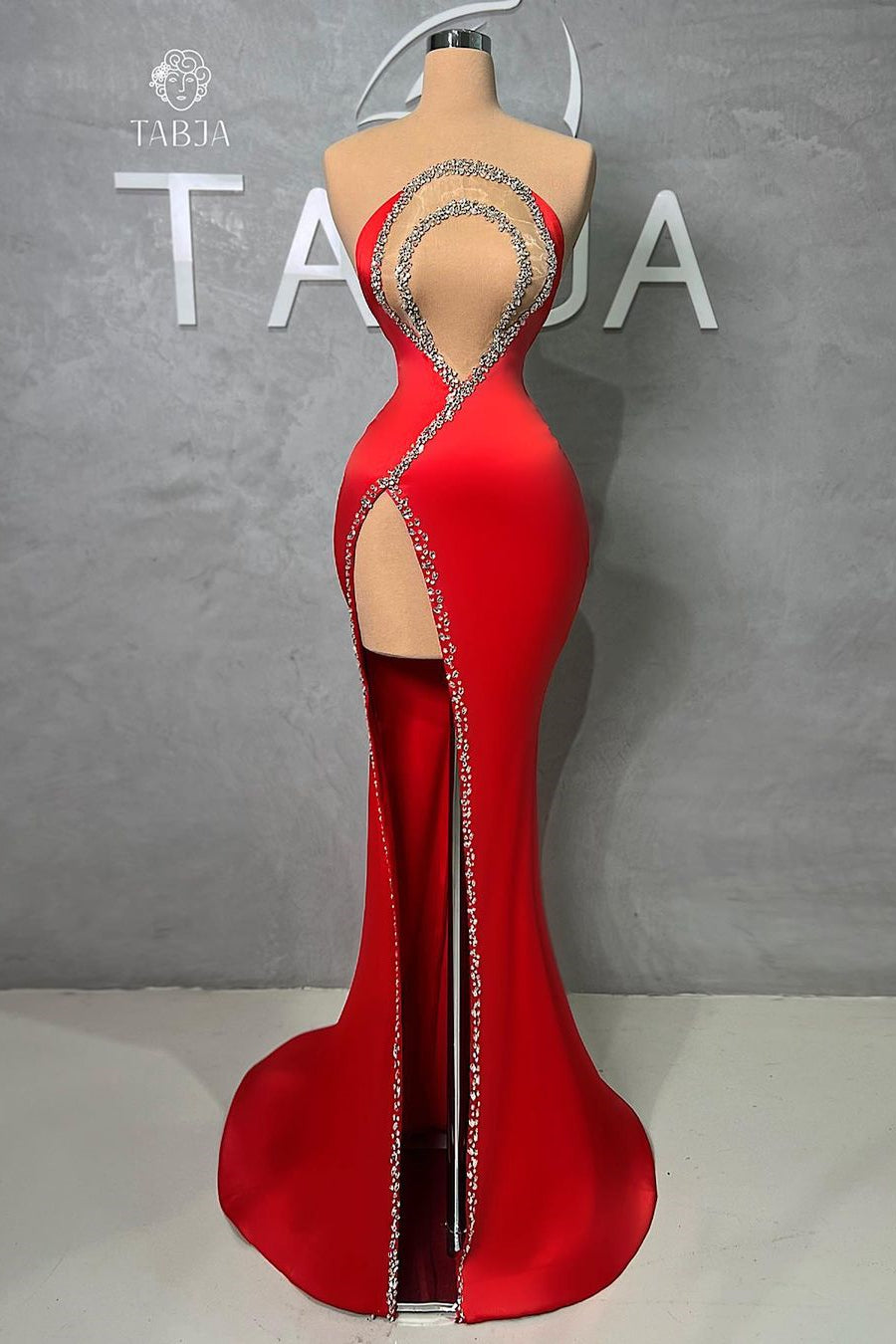 Sexy Long Red Mermaid Beading Sleeveless Prom Dress With Slit-BMbridal.com