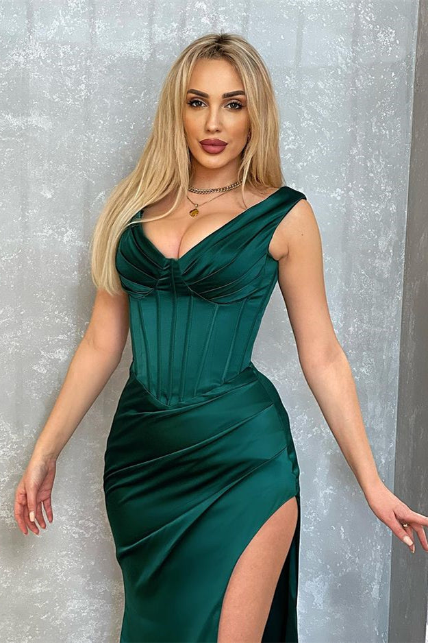 Sexy Sleeveless Dark Green Long Split Prom Dress-BMbridal.com