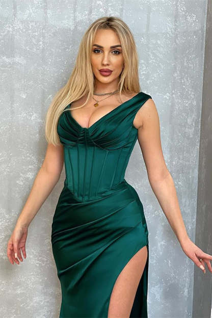 Sexy Sleeveless Dark Green Long Split Prom Dress-BMbridal.com