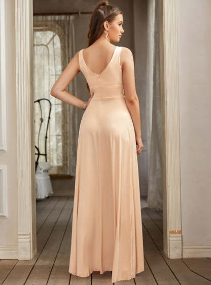 Sexy V-Neck Sleeveless Floor Length Dress with Slit-BMbridal