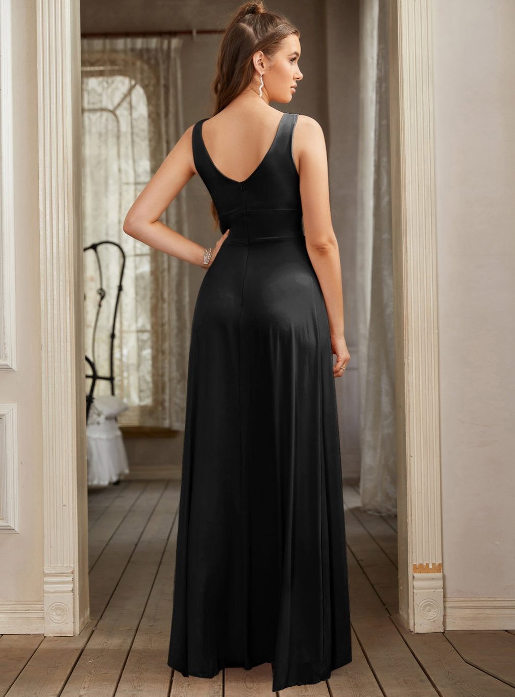Sexy V-Neck Sleeveless Floor Length Dress with Slit-BMbridal
