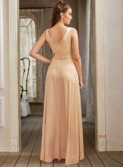 Sexy V-Neck Sleeveless Floor Length Dress with Slit-BMbridal