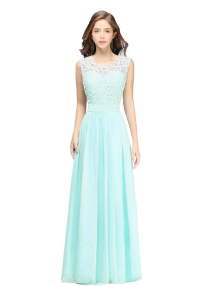 Sheath Crew Sleeveless Lace Top Chiffon Floor Length Dresses-BMbridal