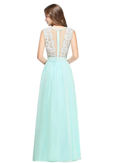 Sheath Crew Sleeveless Lace Top Chiffon Floor Length Dresses-BMbridal