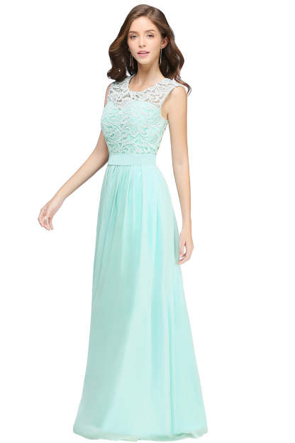 Sheath Crew Sleeveless Lace Top Chiffon Floor Length Dresses-BMbridal