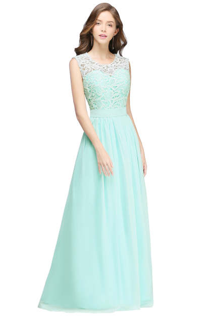 Sheath Crew Sleeveless Lace Top Chiffon Floor Length Dresses-BMbridal