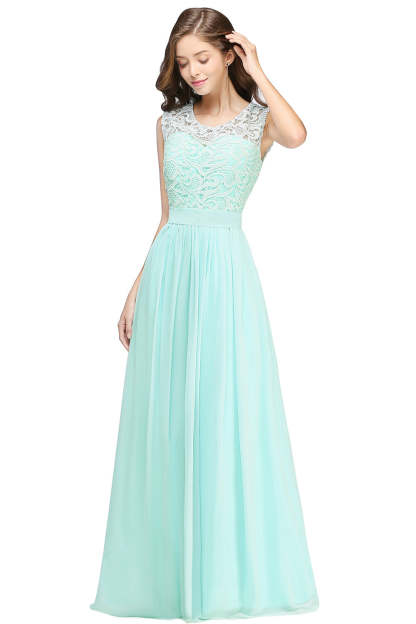 Sheath Crew Sleeveless Lace Top Chiffon Floor Length Dresses-BMbridal