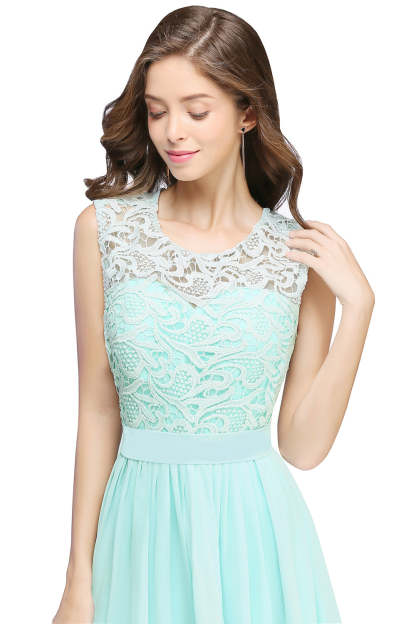 Sheath Crew Sleeveless Lace Top Chiffon Floor Length Dresses-BMbridal