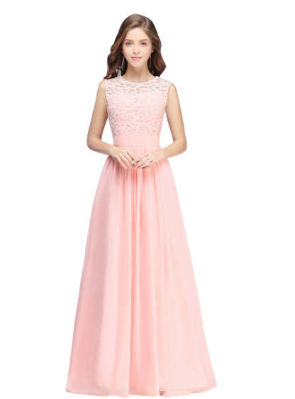Sheath Crew Sleeveless Lace Top Chiffon Floor Length Dresses-BMbridal
