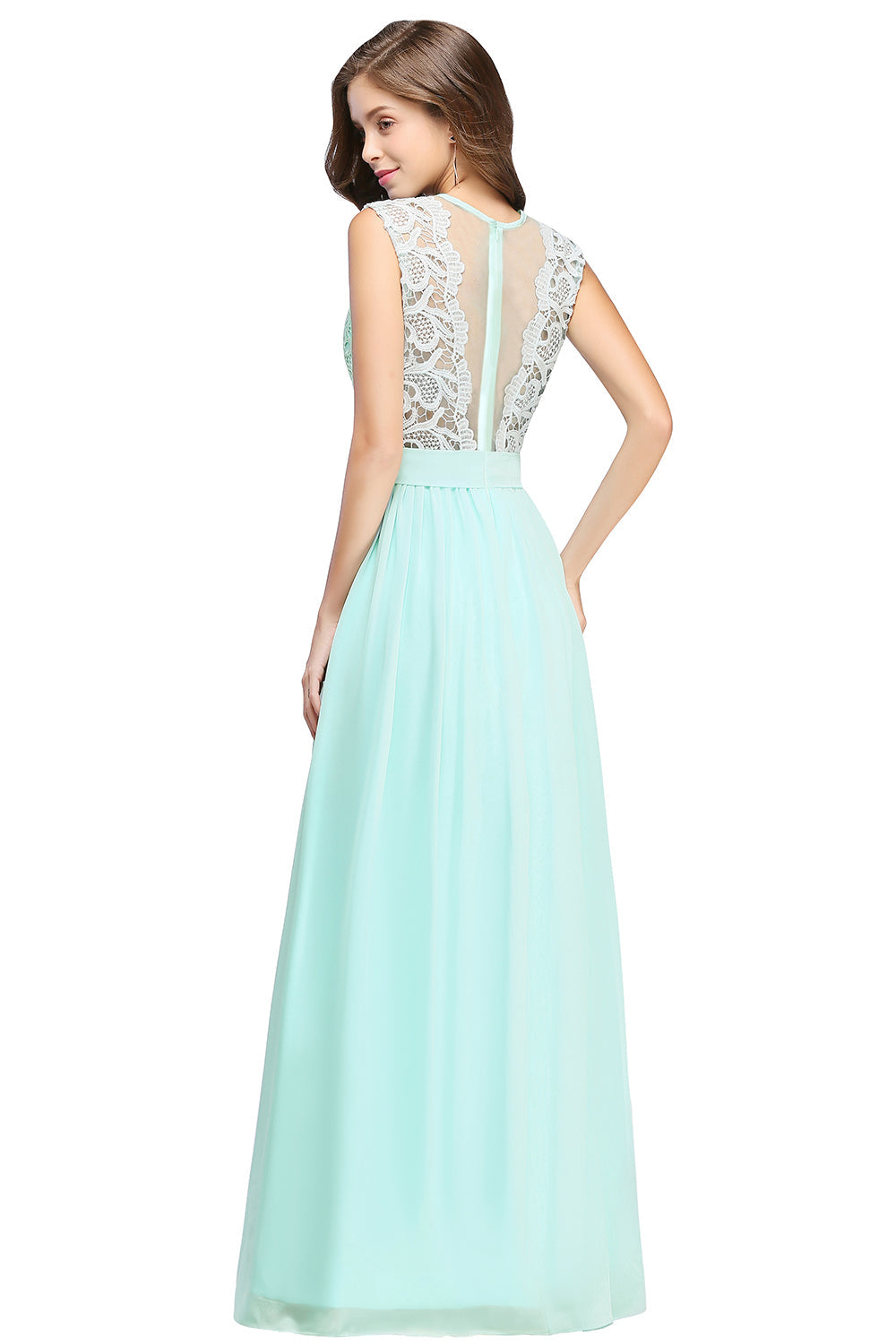 Sheath Crew Sleeveless Lace Top Chiffon Floor Length Dresses-BMbridal