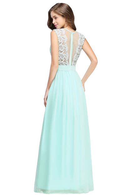 Sheath Crew Sleeveless Lace Top Chiffon Floor Length Dresses-BMbridal