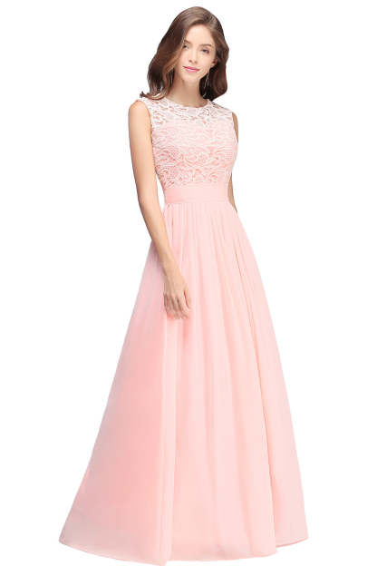 Sheath Crew Sleeveless Lace Top Chiffon Floor Length Dresses-BMbridal