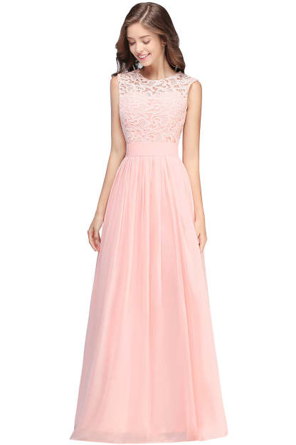 Sheath Crew Sleeveless Lace Top Chiffon Floor Length Dresses-BMbridal