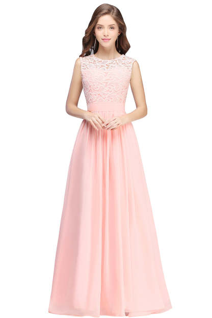 Sheath Crew Sleeveless Lace Top Chiffon Floor Length Dresses-BMbridal