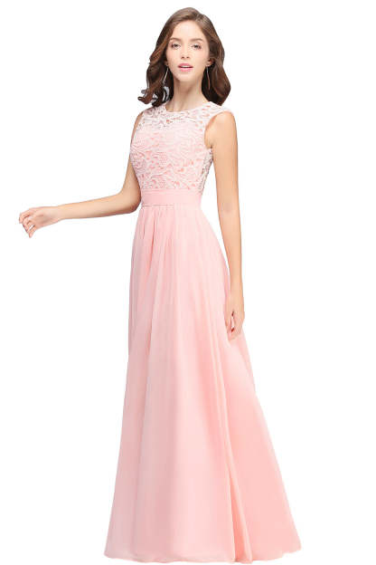 Sheath Crew Sleeveless Lace Top Chiffon Floor Length Dresses-BMbridal