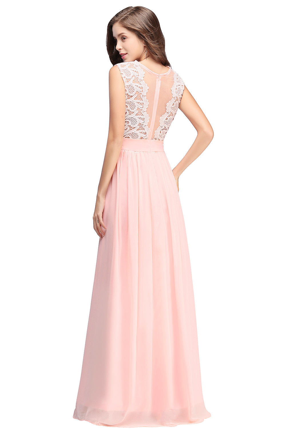 Sheath Crew Sleeveless Lace Top Chiffon Floor Length Dresses-BMbridal