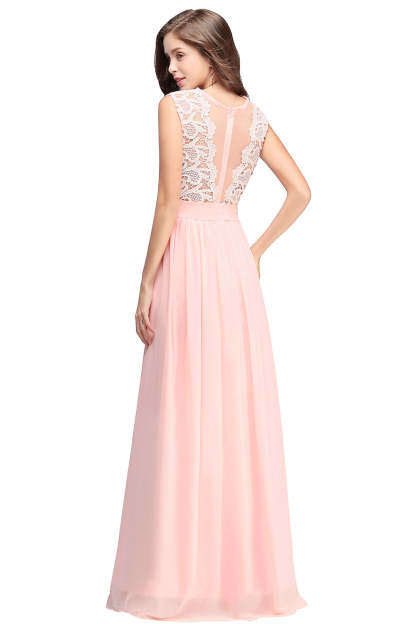 Sheath Crew Sleeveless Lace Top Chiffon Floor Length Dresses-BMbridal