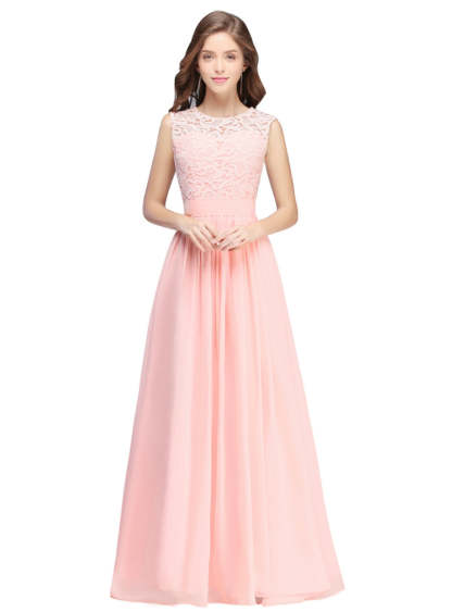Sheath Crew Sleeveless Lace Top Chiffon Floor Length Dresses-BMbridal