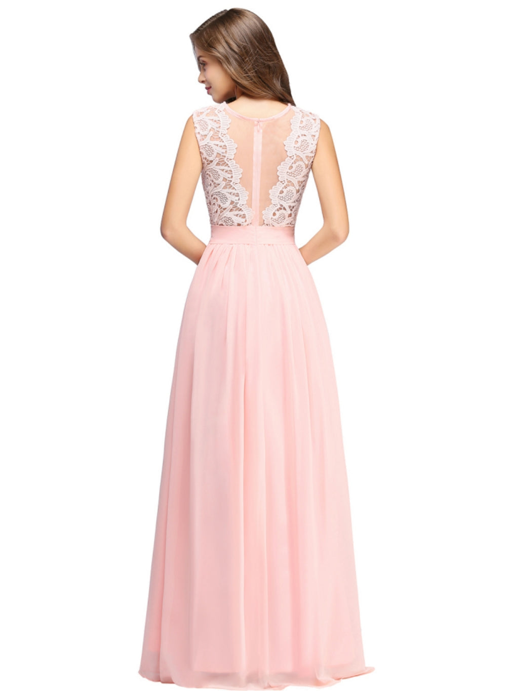 Sheath Crew Sleeveless Lace Top Chiffon Floor Length Dresses-BMbridal