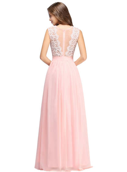 Sheath Crew Sleeveless Lace Top Chiffon Floor Length Dresses-BMbridal